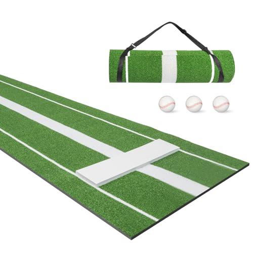 Softball Pitching Mat,10' x 3' Softball Pitching Mound with Pitching Rubber,for Pitchers Indoor Outdoor Pitching Practice,5mm Bottom (Green)