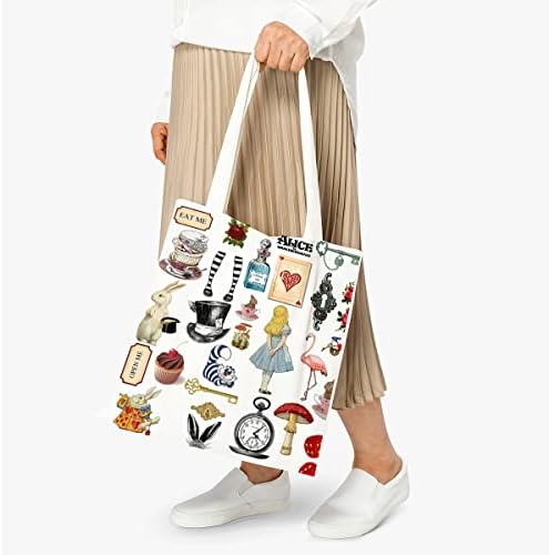Tuilia Alice in Wonderland Canvas Tote Bag Funny Cotton Reusable Tote Shoulder Bag Present for Friends Fans Women Men image 5