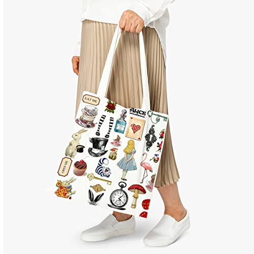 Funny Alice in Wonderland Canvas Tote Bag for Women Friends Sisters Movie Fans