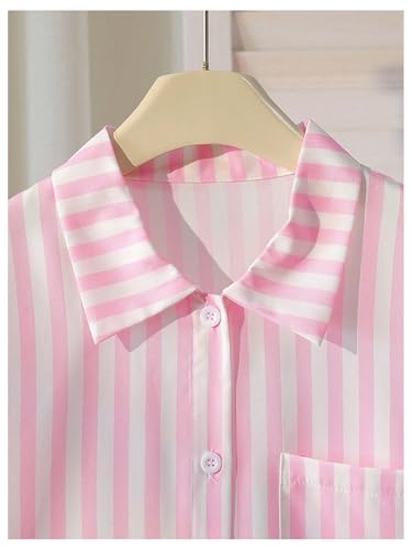 Floerns Girl's Striped Button Down Shirts Short Sleeve Letter Print Blouse Tops4