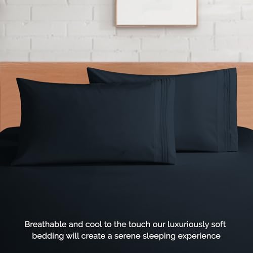 Elegant Comfort Luxurious 1500 Premium Hotel Quality Microfiber 4-Piece Sheet Set, 18-24 Inches Deep - Extra Deep Pocket Sheets - Ultra Soft 4PC Deep Pocket Sheets, King, Black