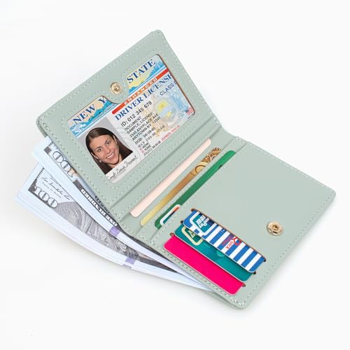 SUMGOFO Small Wallet for Women Slim Leather Card Holder RFID Mini Bifold Short Front Zipper Pocket Coin Purse (Mint Green)3