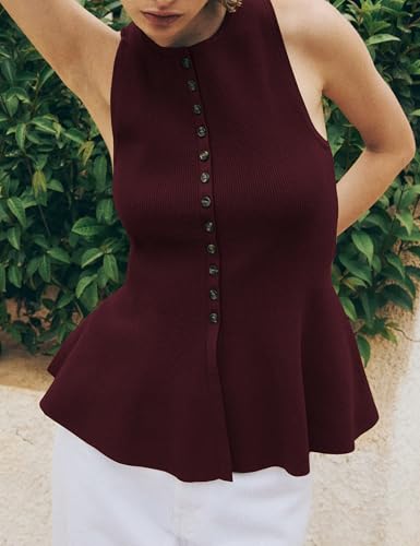 Womens Sweater Vest Peplum Tops for Women Button Down Sleeveless Fall Knit Tops Casual2