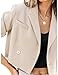 Luvamia Womens Fashion Lapel Cropped Blazer - Business Casual Open Front Jacket - Beige, Size X-Large / 16-18
