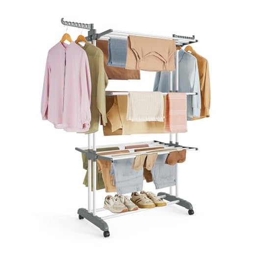 SONGMICS Étendoir à Linge, Séchoir Mobile à 4 Niveaux, avec roulettes, Pliable, 63,5 x 128 x 173 cm, Grande Capacité, Montage Facile, Utilisation Intérieure et Extérieure, Blanc LLR701W01