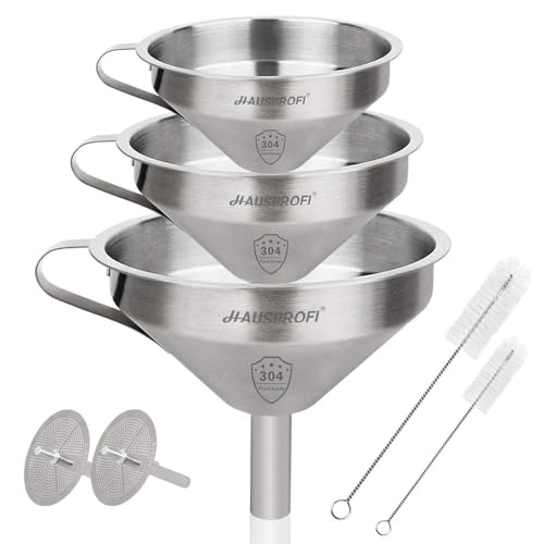 HAUSPROFI Premium Edelstahl Trichter Set (3 Größen) mit 2 Feinsieben -...