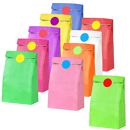 KOSHIFU 50PCS Sac Cadeau Sachet avec 60 Autocollant Rond Cadeau Papier Sacs en Papier Kraft Sachet Bonbons Anniversaire pour Noël Mariage Anniversaire Bonbons Biscuits Cadeaux