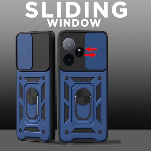 Image of Pikkme Back Cover for Realme GT 7 5G / GT 7T 5G | 360 Protection Case | Sliding Camera Shield Cover & Ring Holder Stand D10 Tough Armor Bumper Case (Blue)
