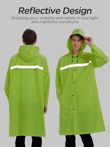 Image of Mens Long Safety Rain Coats with Air Vents Reflective Stripes Waterproof Packable Rain Jacket with Hood Lightweight