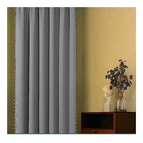 Image of Amazon Brand - Umi Velvet Eyelet Door Curtains with pom pom Lace for Living Room Bedroom Kitchen 1 pc Pack in Silver Color (Windows - 4 feet x 6 feet)