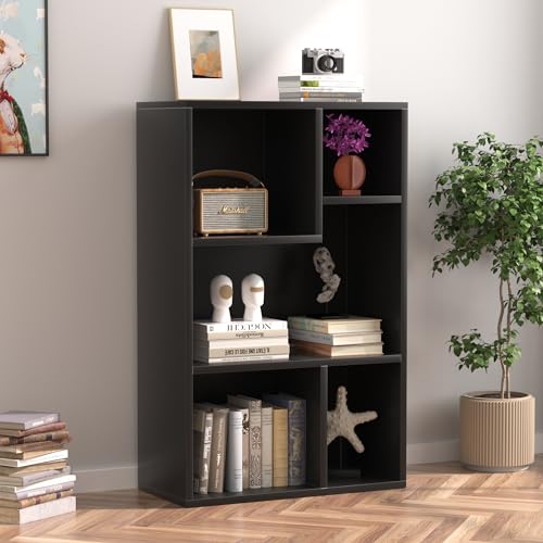 VECELO 5 Cube Modern Bookcases, 3 Tier Bookshelves,31 Inch High Cubby Storage Organizer，Shelf Hight Up to 12.8 Inches Suit for Most Books,Vertical or Horizontal Use Available,Vintage Black by VECELO - Image 3