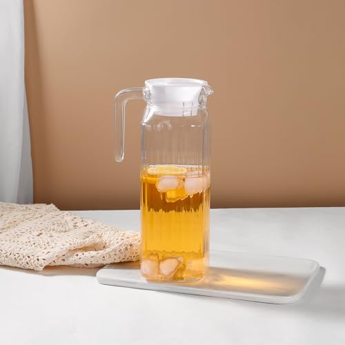 Image of Wringo Premium Glass Water Jug - 1.2 LTR, Transparent, Hot Cold Water Glass Pitcher with Lid Water Jug, Iced Tea, Milk and Juice Beverage Carafe, Lemon Jug 1200ML (Set of 1) (WQ-11)