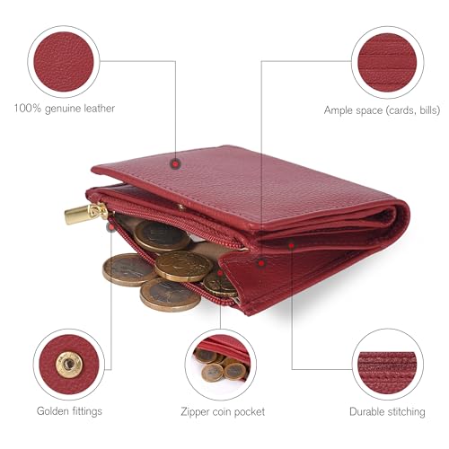 Image of Oak Leathers Wallet For Women Full Grain Leather - Small RFID Coin Purse Credit Card & ID Holder for Ladies,Bifold Wallets for Teenager | Small