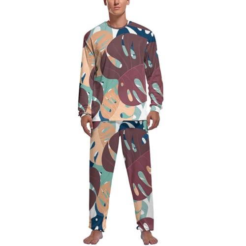 Pyjama homme haut et bas imprimé feuilles colorées en textile de nuit premium
