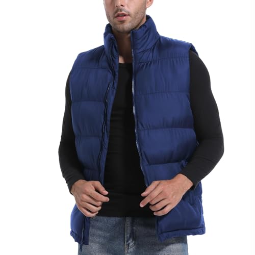 Zukela Dark Navy Blue Men's Quilted Puffer Vest Big and Tall Outerwear Puffy Midweight Sleeveless Jacket Down Vests Bubble Zipper Winter outdoor Warm Water-Resistant XXL