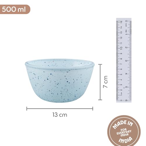 Image of Borosil 500ml Serving & Mixing Bowl | Made in India Borosilicate Glass Bowl for Kitchen & Dinning | Bowl for Mixing Dough, Salad, Batter | Microwave & Dishwasher Safe (Blue)