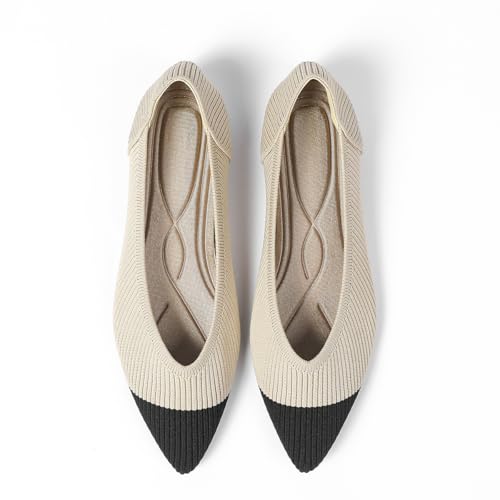 Women's Pointed Toe Knit Ballet Fashionable and Comfortable Dressy Flat Shoes