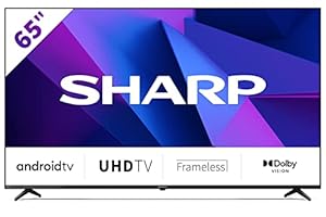 SHARP Android Frameless TV 65FN6EA, 164 cm (65 Zoll) Fernseher, 4K Ultra HD LED, Google Assistant, Amazon Video, Dolby Vision, HDR10, HLG, Bluetooth