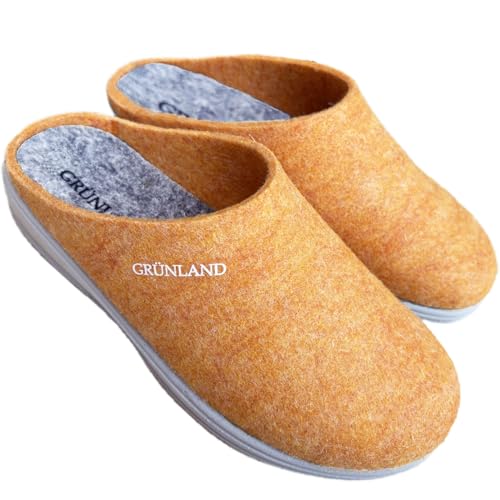 Immagine prodotto: GRUNLAND pantofole ciabatte invernali donna pantofole basic Coccolana feltro vera lana sottopiede caldo in feltro (grigio giallo, 39, Sistema Taglie Calzature EU, Adulto, Donna, Numero, Media, 39)