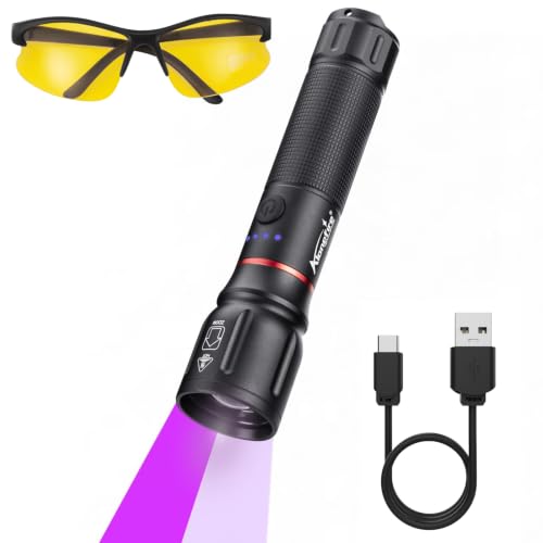 ALONEFIRE X107 Dual 365nm 395nm UV Flashlight, 5W Zoomable Rechargeable