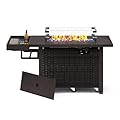 Sundale Outdoor 52 Inch Outdoor Fire Pit Table, 50000 BTU Propane Fire Pits with Storage Shelf, Glass Wind Guard and Lid, Wicker Patio Gas Fire Pit for Outside Patio and Garden, CSA-Listed(Brown)