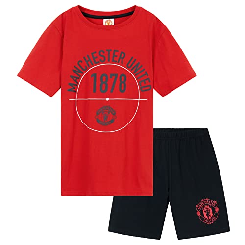 Manchester United F.C. Boys Short Pyjamas Set Breathable Lounge Wear - Man United Gifts for Boys (Red/Black 7-8 Years)