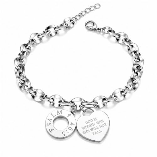 Image of JUPPE Silver Titanium Steel Engraved Bracelet Personalized Proverbs 4:23 Bangle Gift for Women Girls