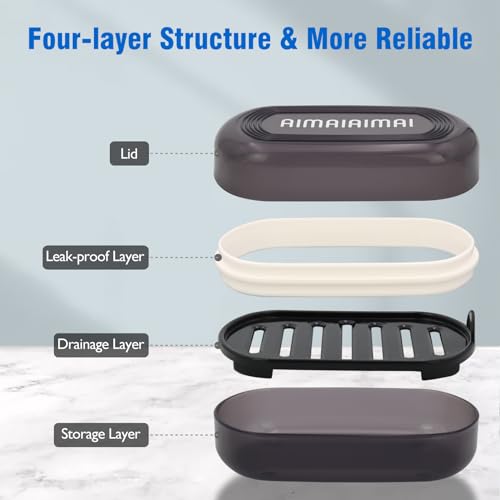 Travel Soap Container, Leakproof Soap Box, Travel Soap Holder with Removable Draining Layer, Portable Soap Case for Traveling, Camping, Gym (Black) - Image 3