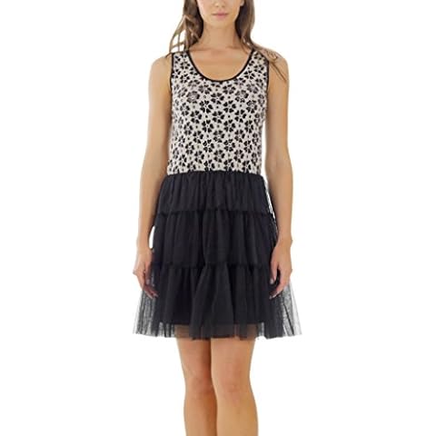 O2 Collection Women Flower Pattern Tank Slip Mini Dress with Tiered Tutu Bottom Skirt (Black, Medium) Cover