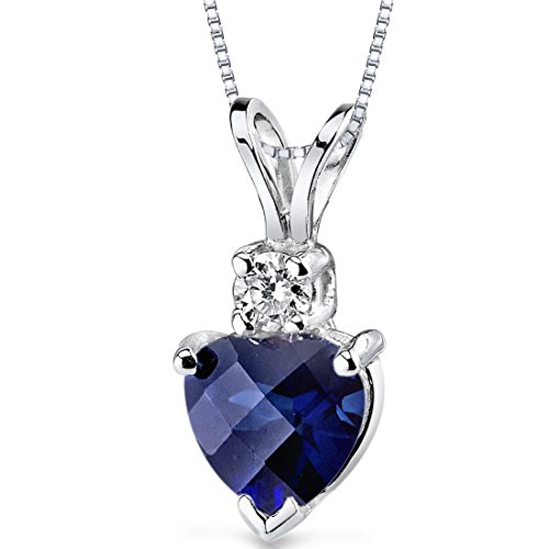PEORA Solid 14K White Gold Created Blue Sapphire with...