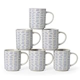 ALOFMO Coffee Mugs Set of 6, 17oz Ceramic Mugs with Handpainted Blue Gray Stripe Pattern, Modern Stackable Coffee Cups, Dishwasher and Microwave Safe Mugs for Home & Office
