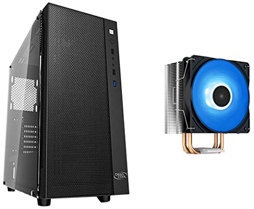 Image of DEEPCOOL MATREXX 55 MESH Mid-Tower EATX Computer Cabinet /Gaming Case - Black | 4mm Tempered Glass| 4 x SSD and 2 x HDD Slot & DEEPCOOL GAMMAXX 400 V2 Blue LED air CPU Cooler