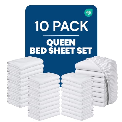 Bulk 10-Pack Queen 4pc Bed Sheet Set For Hotel, Resort, Motel, White