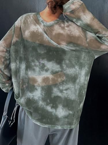 Verdusa Women's Y2k Tie Dye Sheer Mesh Top Drop Shoulder Long Sleeve Oversized Rave Streetwear Tops2