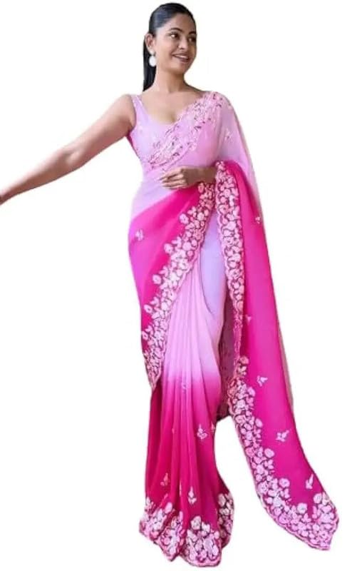 Sari Bollywood femme broderie georgette vêtement indien traditionnel