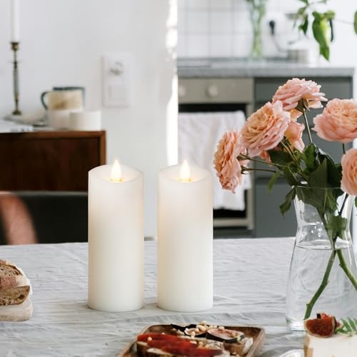 Image of 2PCS, 3 x 8 inches Flameless Candle with Remote Control, 3D Flickering Wick, Real Wax, Battery Candles,with Timer,Battery Powered Candles,for Holiday Home Decor,White