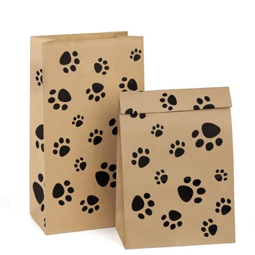 BagDream Paper Lunch Bags 6LB 100Pcs Kraft Paper Bags Bulk, Paper Snack Bags, Dog's Paw Print Brown Kraft Lunch Bags Puppy Footprints 6x3.54x11 Inches