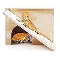 Large Bearded Dragon Hide Cave, Wooden Lizard Hideout with Climbing Ramp, Reptile Habitat with Basking Platform, Tank Accessories for Bearded Dragon Lizard Chameleon Hamster