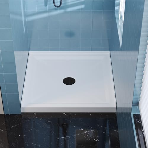 Image of Casaphoria 36 inch x36 inch Shower Base Pan with 3.5 inch Center Drain Hole,Shower Pan Five-Layer Acrylic + ABS Processing, Non-Slip Shower Enclosure Base for Bathroom, Single Threshold White