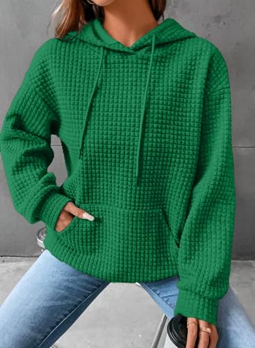 Image of SHEWIN Women Fall Waffle Hoodies Pullover Tops Hooded Sweatshirt