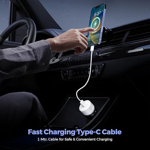 Image of UBON CH282 20W Type-C PD Fast Charging Car Charger | Compact Car Charging Adapter for iPhone, Android Smartphones, Smartwatches, Earbuds & Power Banks (White)