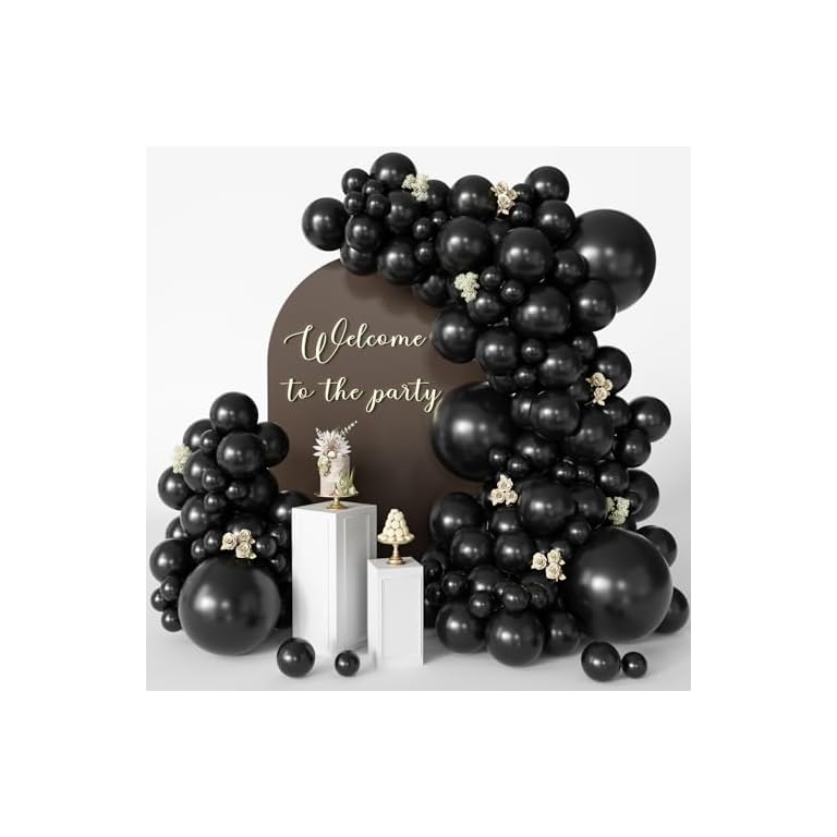 Black Balloons 125 Pcs Different Sizes Pack of 18 12 10 5 Latex Balloons for Birthday Party Black Balloon Arch Kit Garland Graduation Halloween New Year Anniversary Decoration