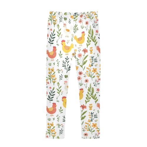ZZKKO Girls Leggings Chicken with Flowers Toddler Girls Clothes Leggings for Girls Toddler Girls Leggings 3-4T