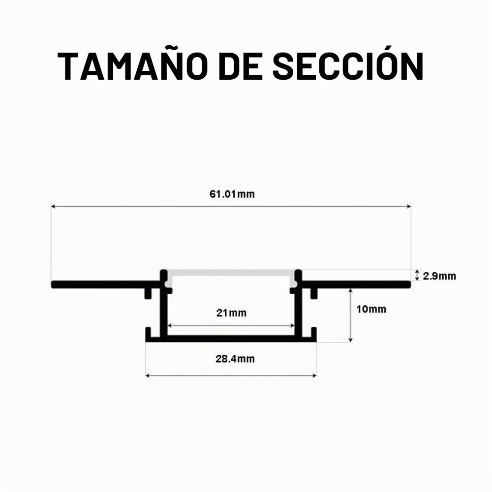 Perfil de Aluminio StarlandLed de 6x1 MT empotrable Retráctil en Cartón yeso para Doble tira de LED Cover Opaca [Clase de eficiencia energética A]