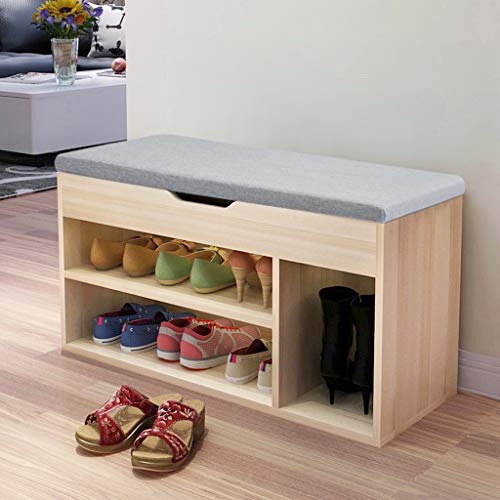 Retrofish Shoe Rack Bench 2 Tier Wood Shoe Shelf Storage Organizer Stool Multifunctional Seat Chest for Entryway Bedroom Living Room Hallway GarageSpace SavingUS Shipping Gray