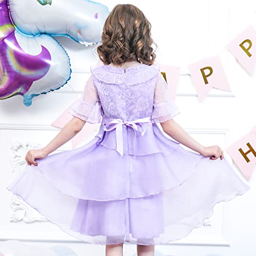 Sunny Fashion Girl Dress Purple Floral Flare Layered Skirt Halloween Party3