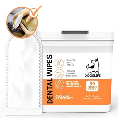 Dog Tooth Wipes | Quick & Easy Finger Wipes For Dogs Teeth | Remove Tartar & Fight Bad Dog Breath | Naturally Soothing Aloe Vera & Peppermint! Pack Of 50 Dog Teething Cleaning Pads