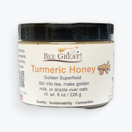 Bee Great Turmeric Honey, Raw Honey with Turmeric – Golden Milk Superfood Sweetener for Tea & Lattes, 8 oz