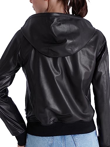 Women's Reversible Genuine Leather Bomber Jacket with Hood - Real Lambskin Leather Jacket with Hood for Women2