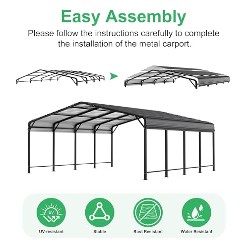 Image of AirWire 20x20 FT Metal Carport, Heavy Duty Car Port Canopy with Reinforced Base and Galvanized Steel Roof & Frame, 2 Car Garage Shelter for Car, Boats and Trucks